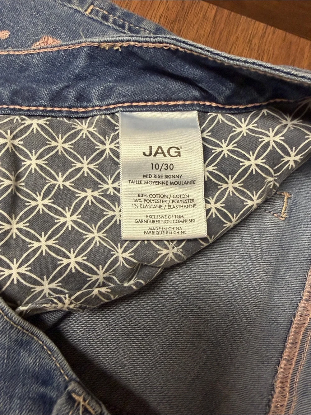 Jag Jeans Blue Jeans with Pink & Cream Floral Embroidery